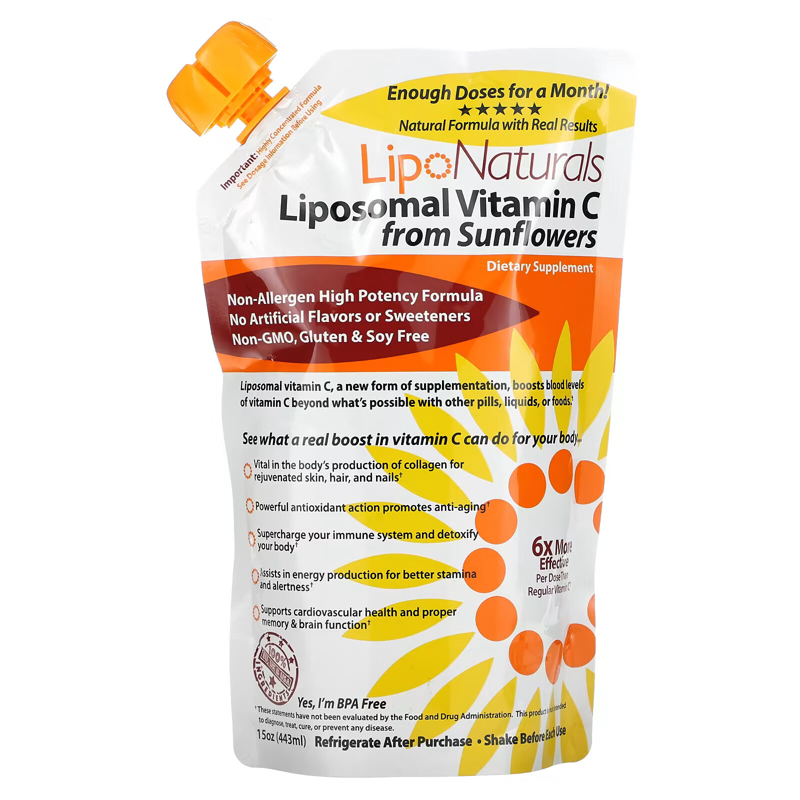 Lipo Naturals, Липосомальный витамин C из подсолнечника, 443 мл (15 унций) swanson липосомальный витамин c 148 мл 5 жидк унций