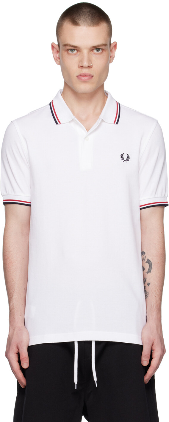 

Белая футболка-поло с двумя окантовками Fred Perry, Белый