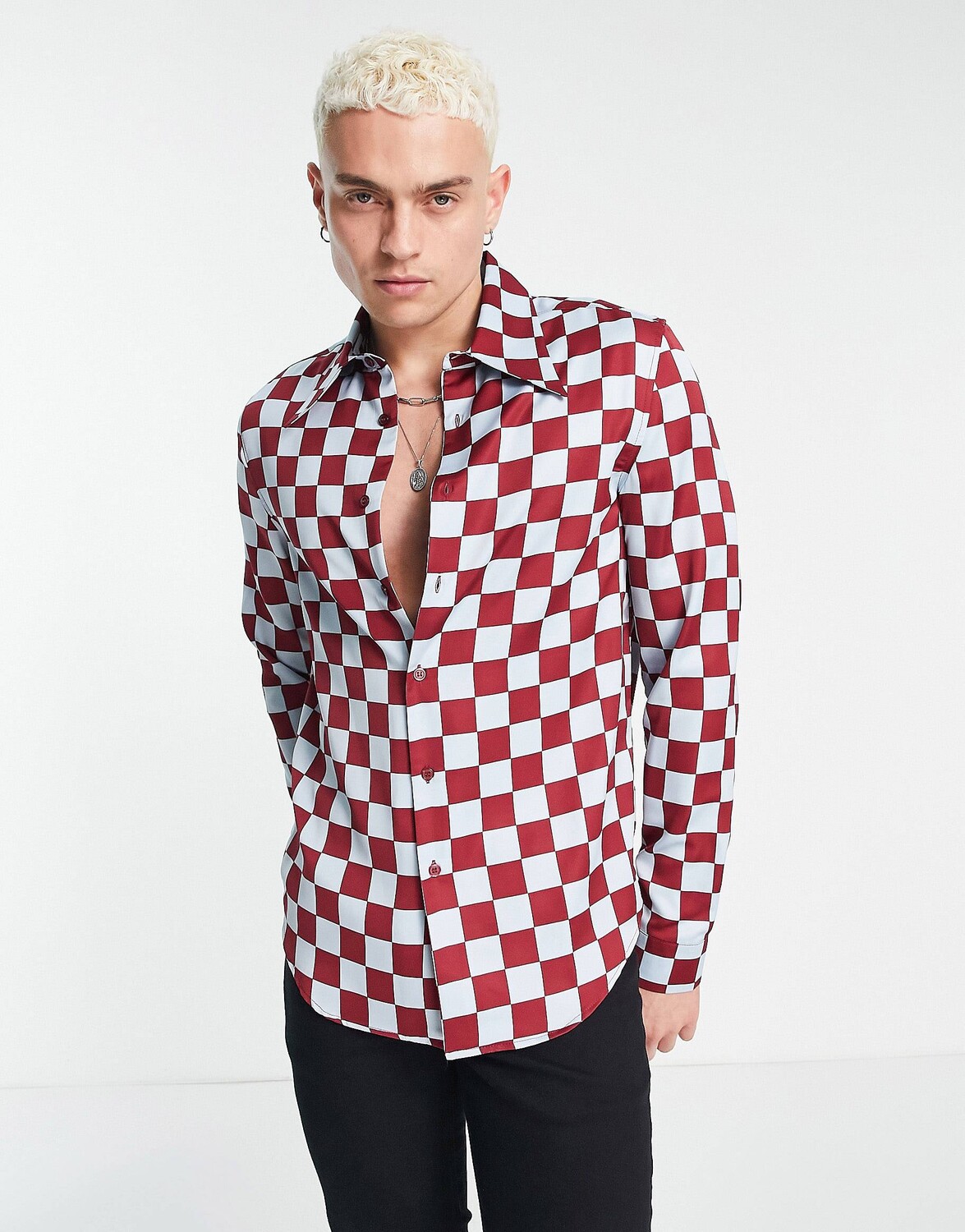 

Классическая атласная рубашка в клетку 70-х ASOS DESIGN