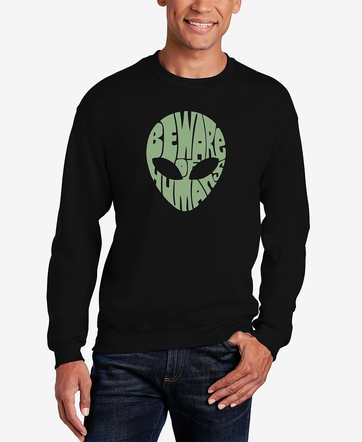 

Мужская толстовка с круглым вырезом beware of humans word art LA Pop Art, черный