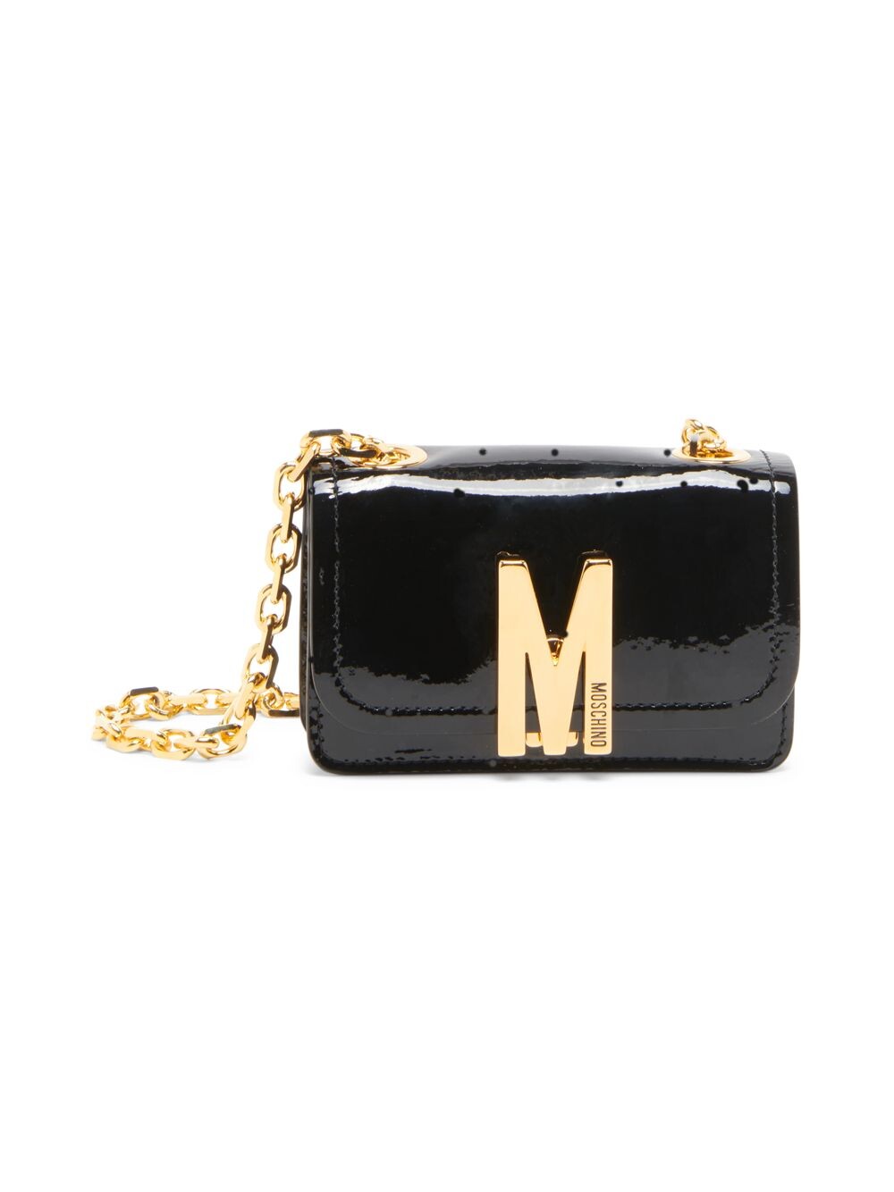 

Сумка через плечо из лакированной кожи Moschino, черный