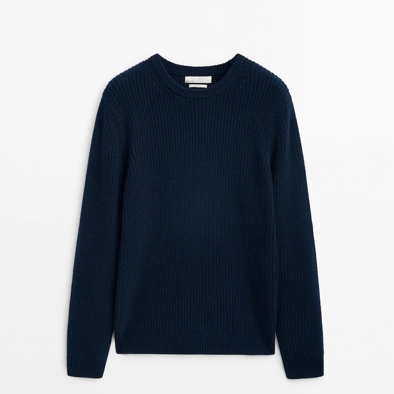 

Свитер Massimo Dutti Purl-knit Cotton And Wool Blend, темно-синий