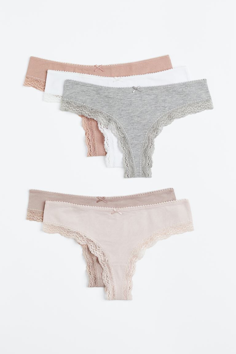 

5 пар бразильских трусов H&M, розовый/белый/серый меланж