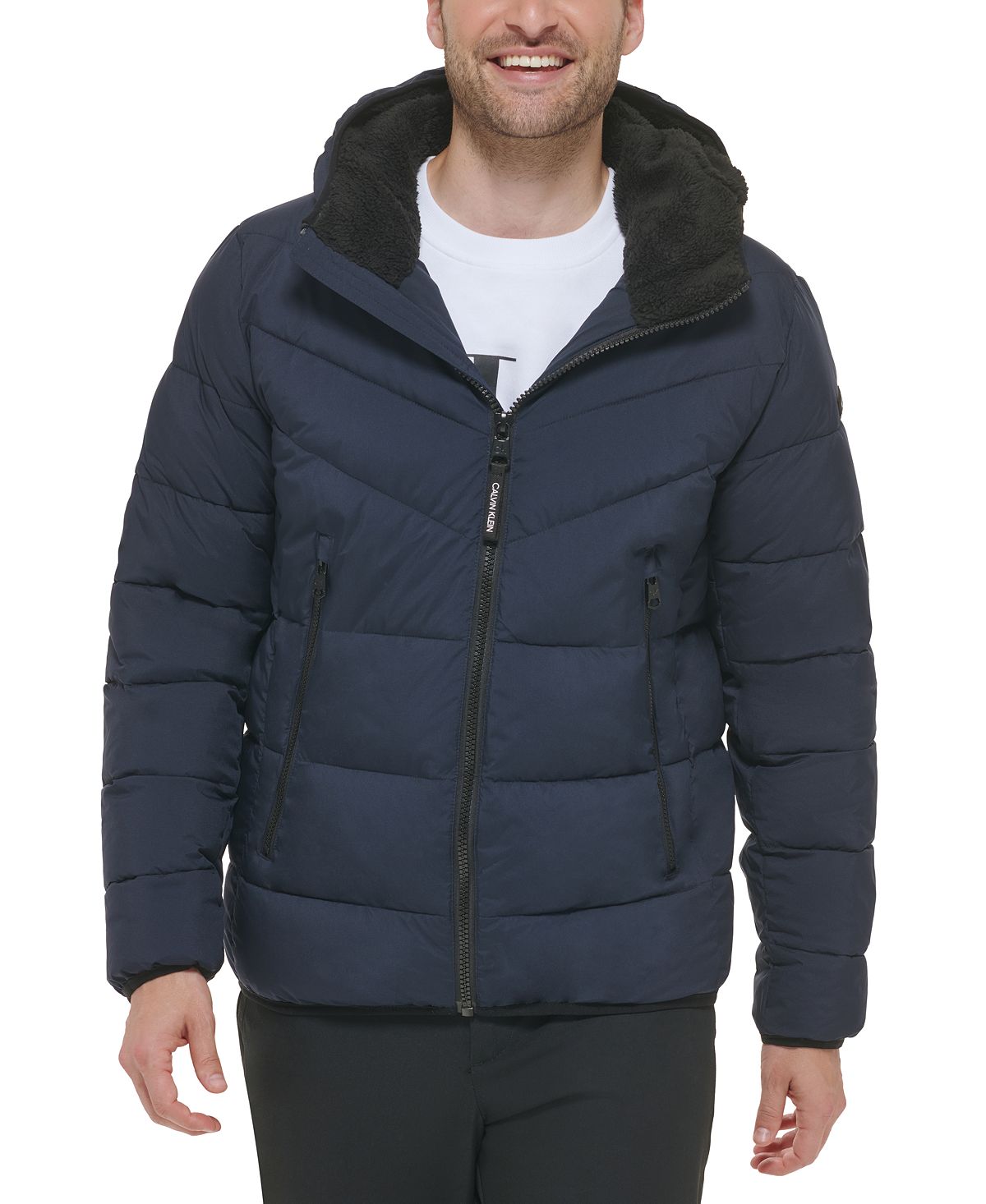 Мужская эластичная куртка chevron с капюшоном на подкладке из шерпы Calvin Klein, мульти