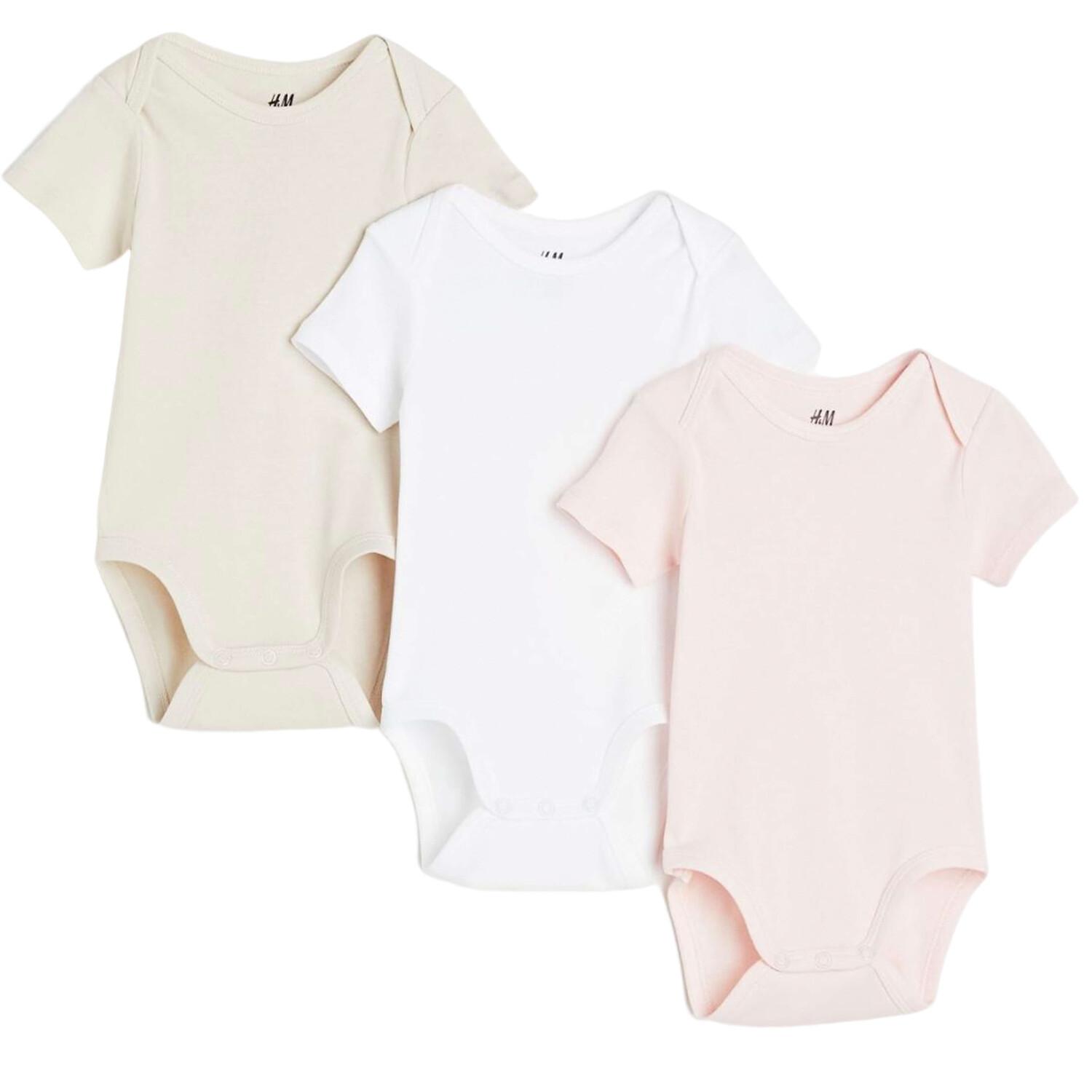 

Комплект боди H&M Short-sleeved, 3 штуки, светло-розовый/белый/бежевый