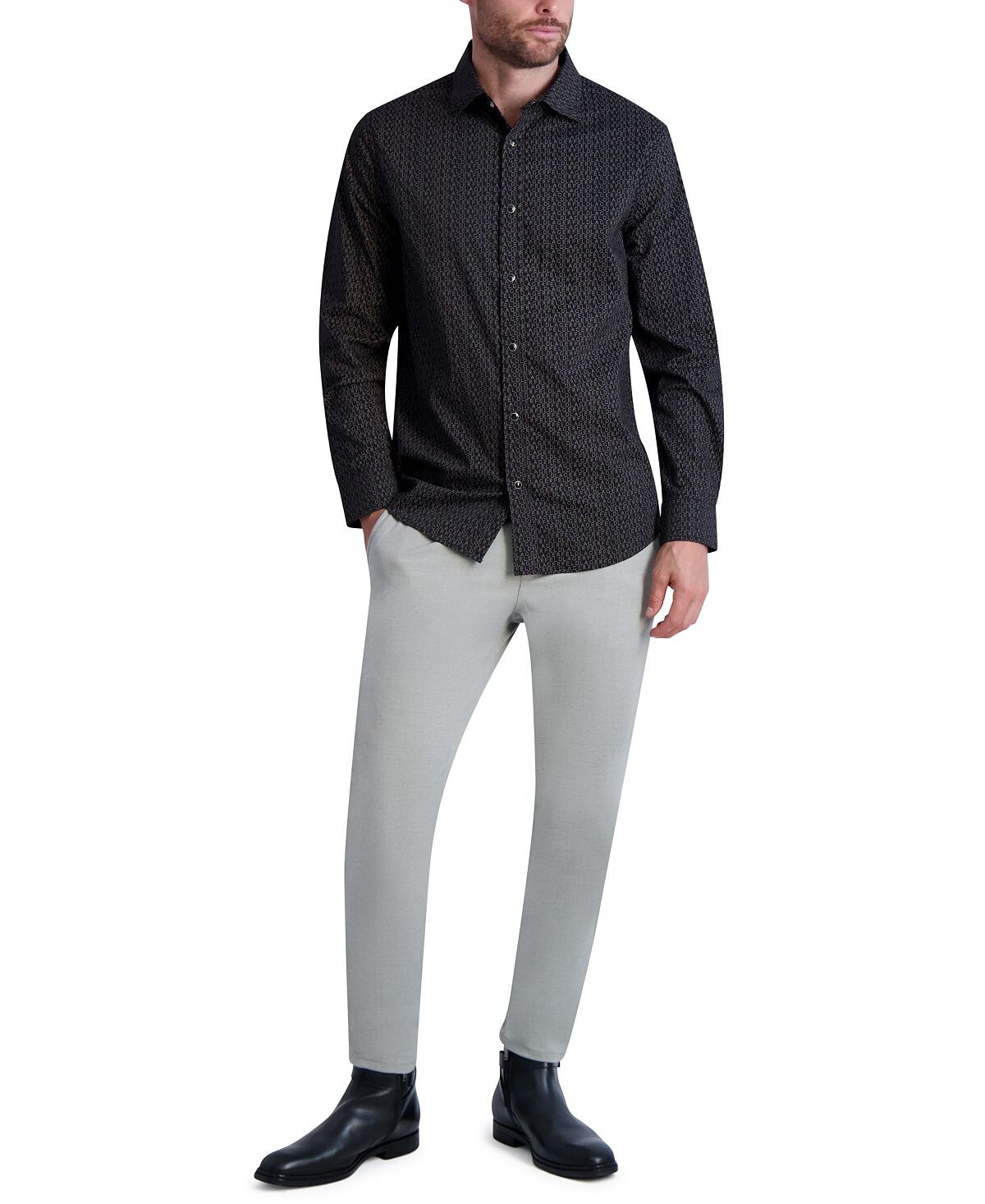 

Мужская рубашка slim fit allover с логотипом на кнопках спереди Karl Lagerfeld Paris, черный