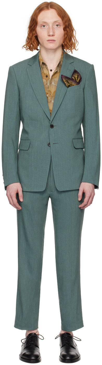 

Синий костюм с надрезом Dries Van Noten