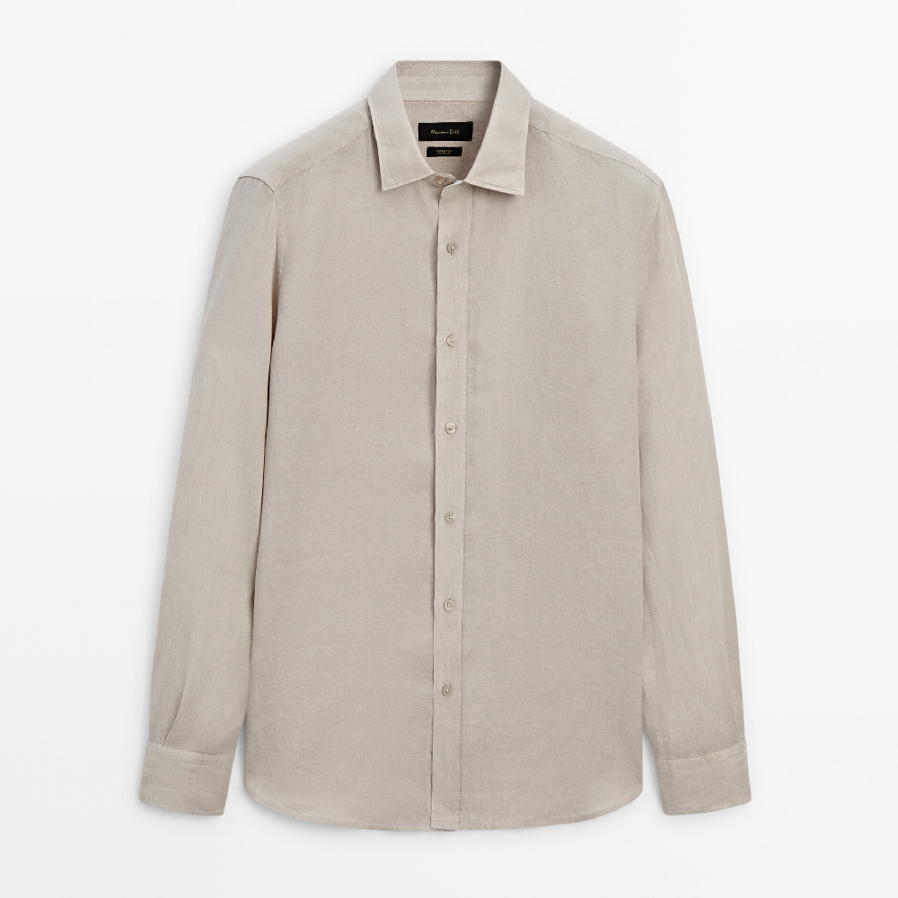 Рубашка Massimo Dutti Dyed Thread Regular Fit Linen, песочный