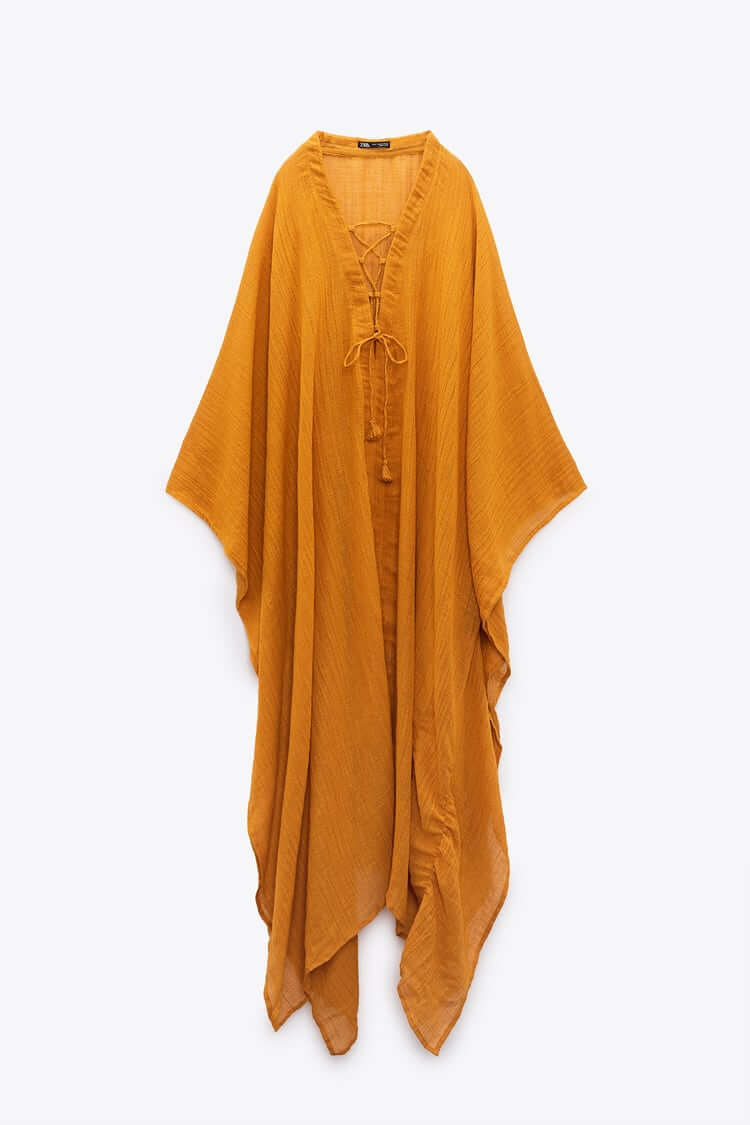Кафтан Zara Maxi, коричнево-желтый новинка женское платье большого размера элегантное свободное женское платье женское платье среднего востока
