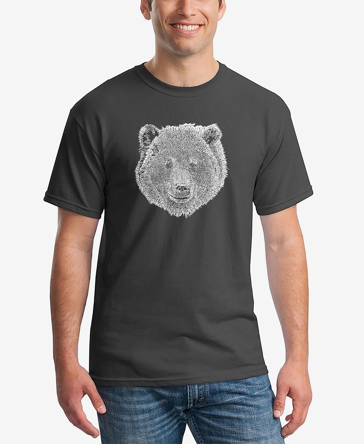 Мужская футболка с надписью word art bear face LA Pop Art, темно-серый три медведя медведи