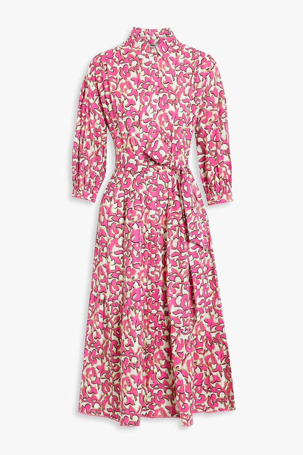 

Платье-рубашка миди из хлопкового жаккарда Luna с поясом и принтом DIANE VON FURSTENBERG, розовый
