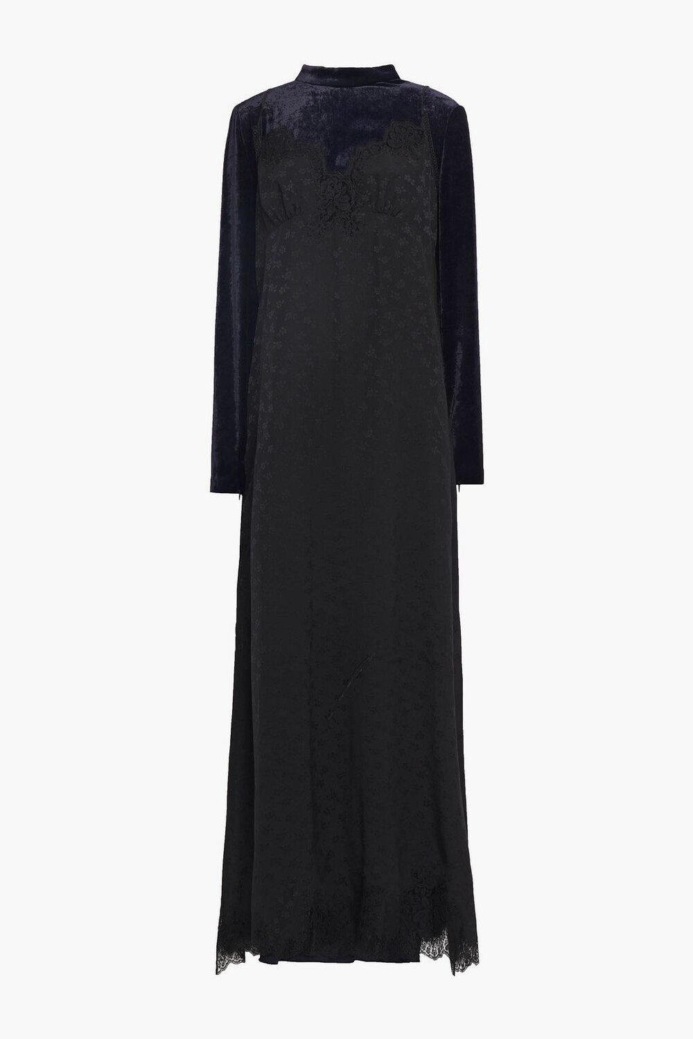 

Платье макси из бархата и атласного жаккарда с кружевной отделкой STELLA MCCARTNEY, черный