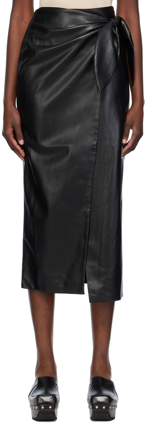 Черная кожаная юбка-миди Carola из веганской кожи Nanushka черные брюки felina из веганской кожи nanushka