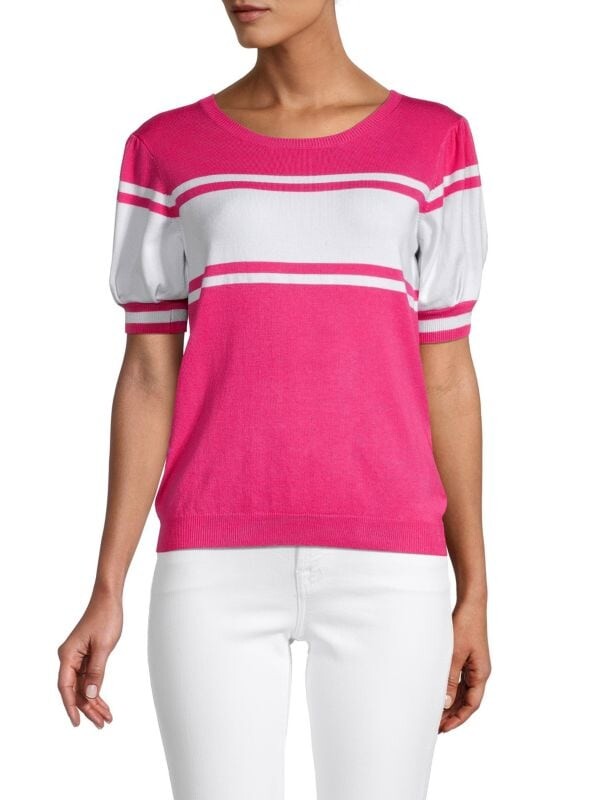 

Полосатый свитер с короткими рукавами Joseph A Raspberry white