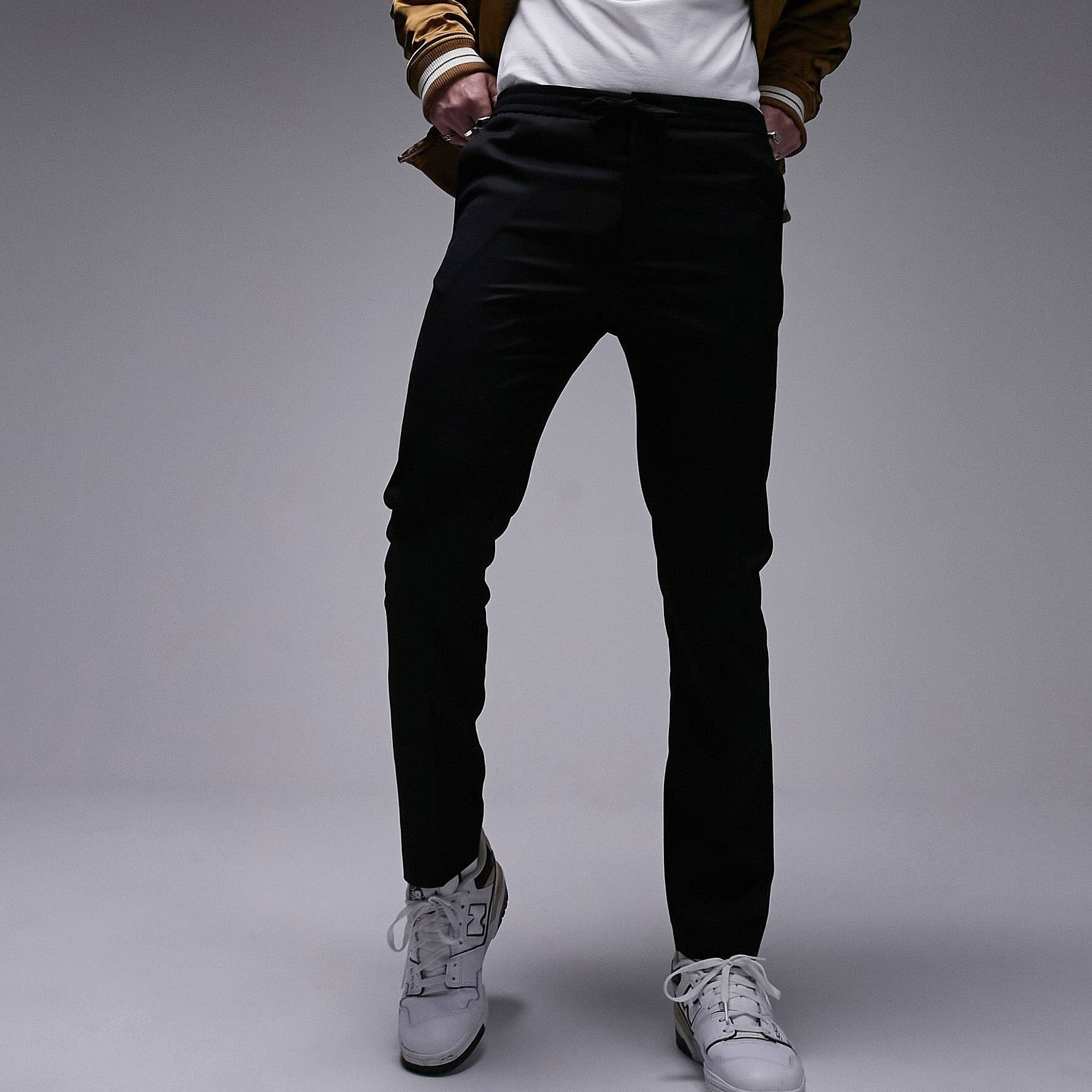 Брюки Topman Skinny Smart With Elastic Waistband, черный зауженные брюки с эластичным поясом zarina 9421209702 серый 48