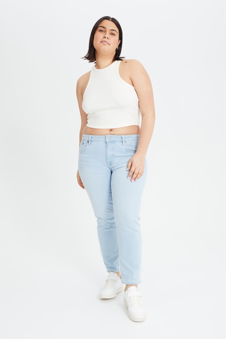 

Джинсы-скинни H&M+ в стиле 90-х, стандартные до щиколотки, бледно-голубой деним