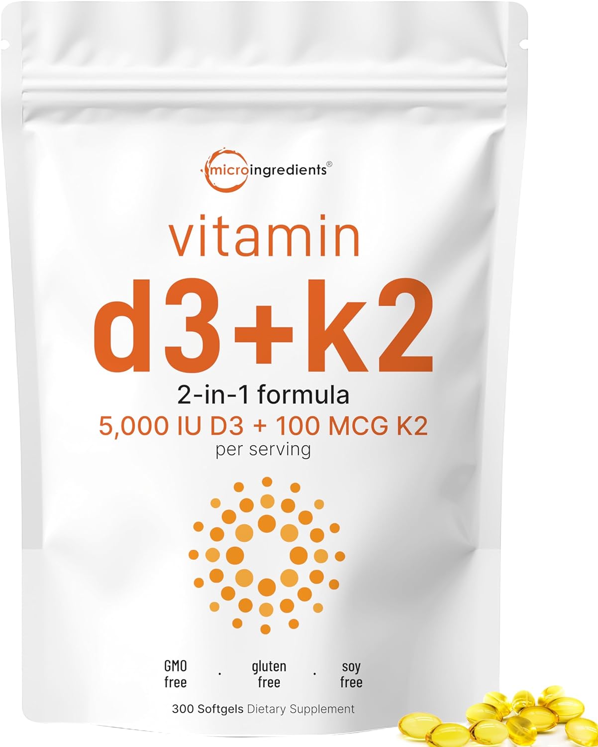 комплекс витаминов k2 Витамин D3 и K2 MK-7 Micro Ingredients 5000 МЕ, 300 капсул