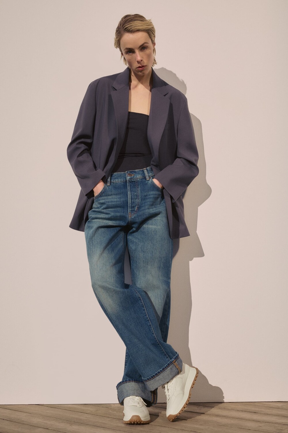 

Кожаные кроссовки для бега ZARA, экру белый