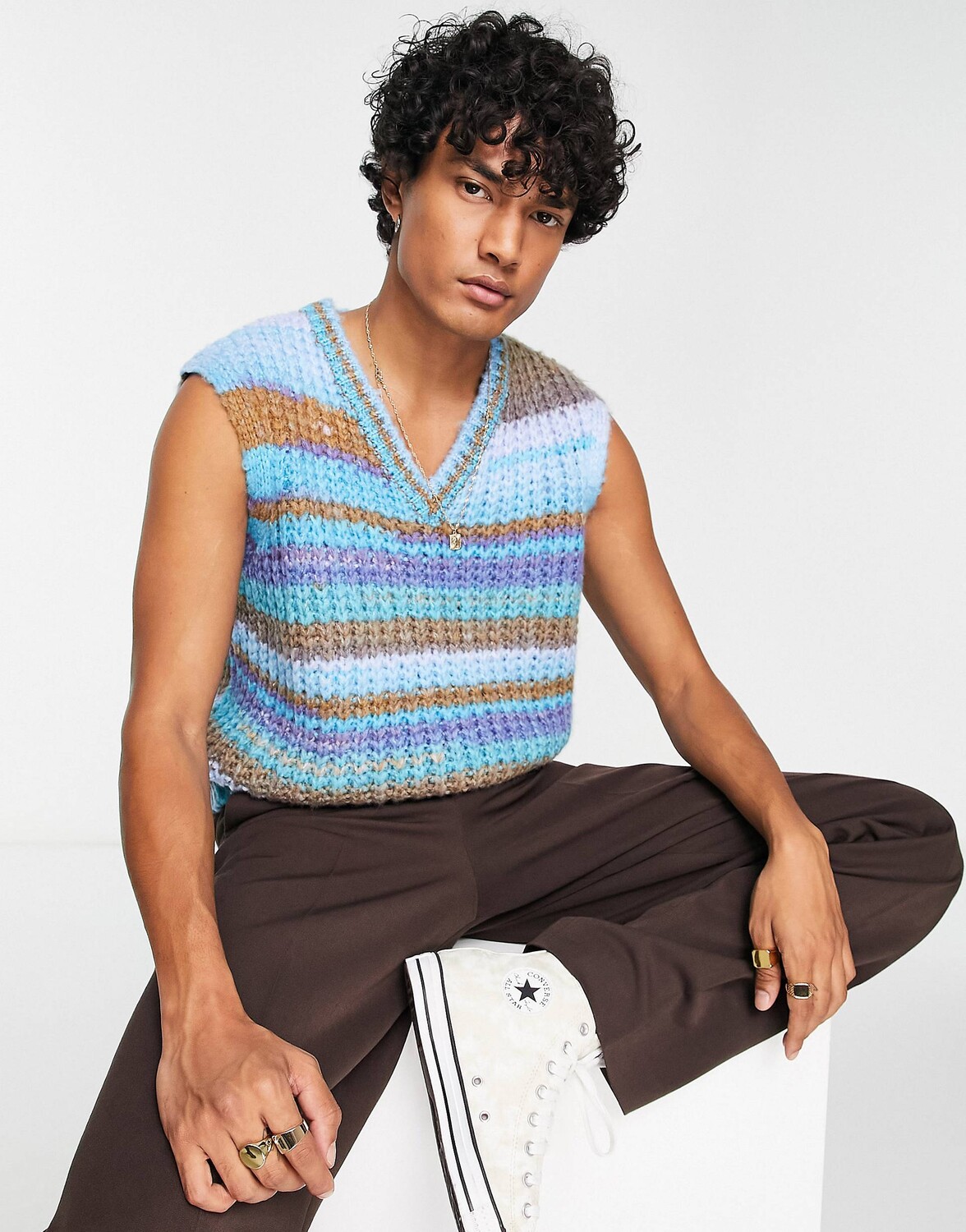 

Трикотажная укороченная майка свободного кроя в полоску ASOS DESIGN