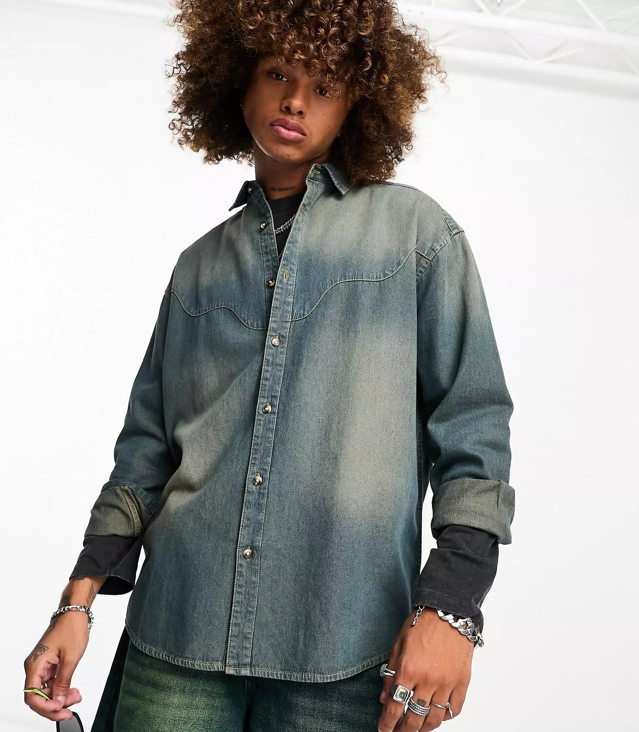 

Рубашка Asos Design 90s Oversized Denim With Western Detail, хаки