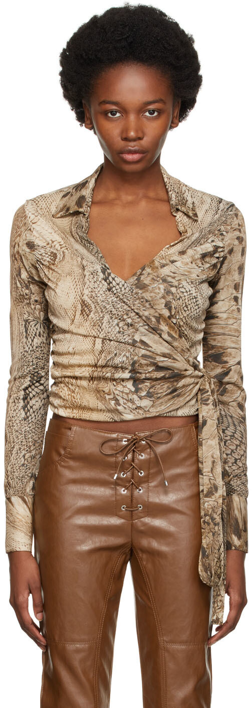 

Коричневая трикотажная блуза с запахом Blumarine