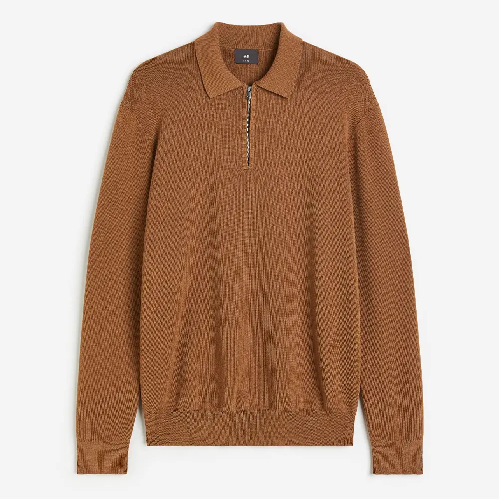 

Футболка поло H&M Slim Fit Half-zip Polo, светло-коричневый