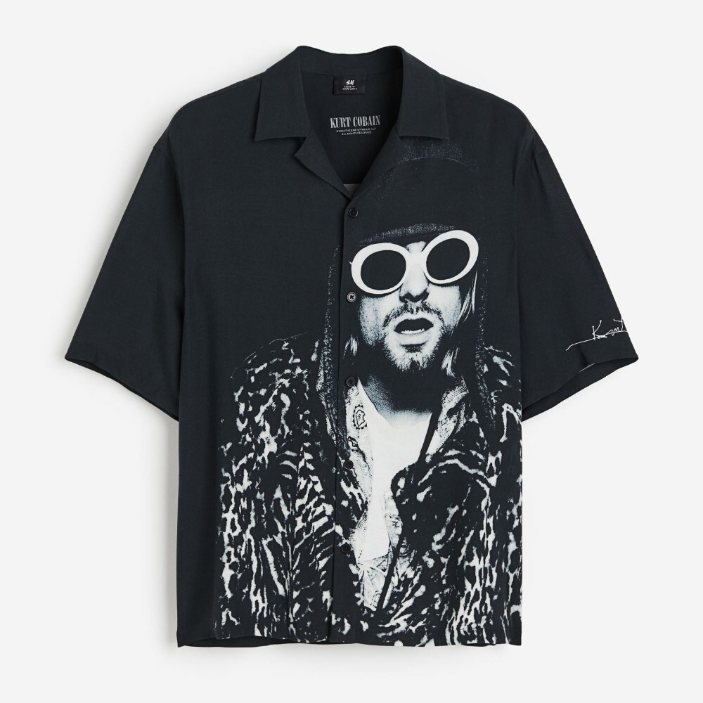 

Рубашка H&M Relaxed Fit Patterned Resort Kurt Cobain, черный