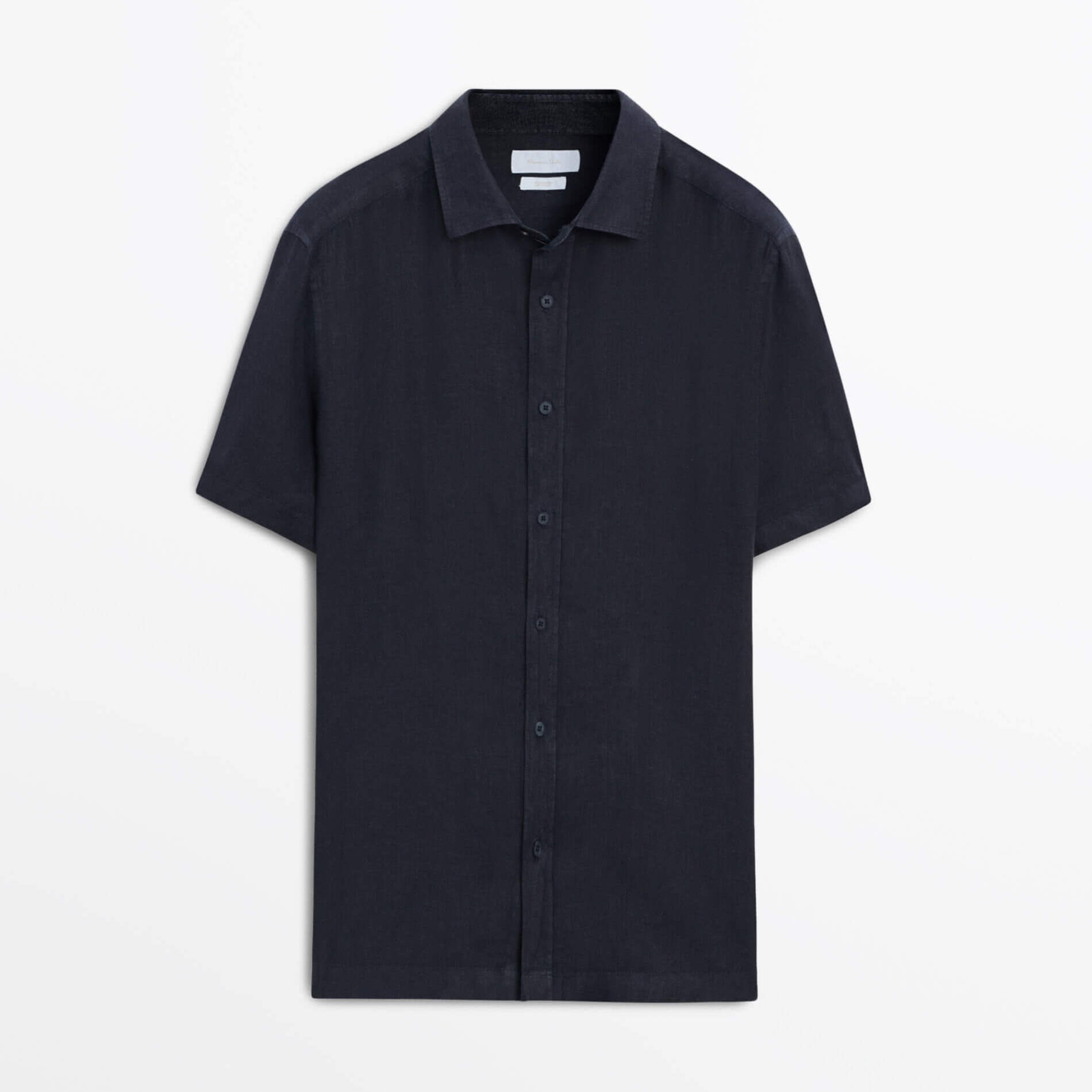 Рубашка Massimo Dutti 100% Linen With Short Sleeves, темно-синий