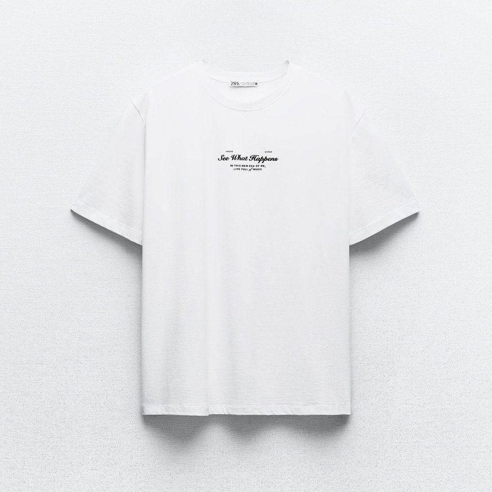 Футболка Zara Contrast Slogan, белый футболка zara contrast printed черный