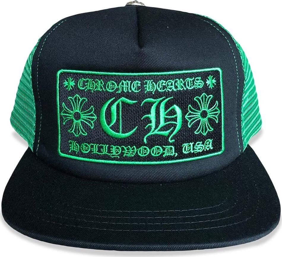 Кепка Chrome Hearts Hollywood Trucker, черный/зеленый бейсбольная кепка от фирмы аранрэп bzrp кепка для гольфа мужская кепка с лошадью мужская бейсбольная женская кепка