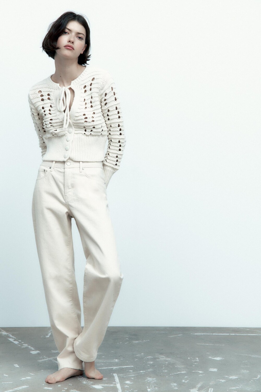 

Открытый трикотажный кардиган ZARA, светло-бежевый