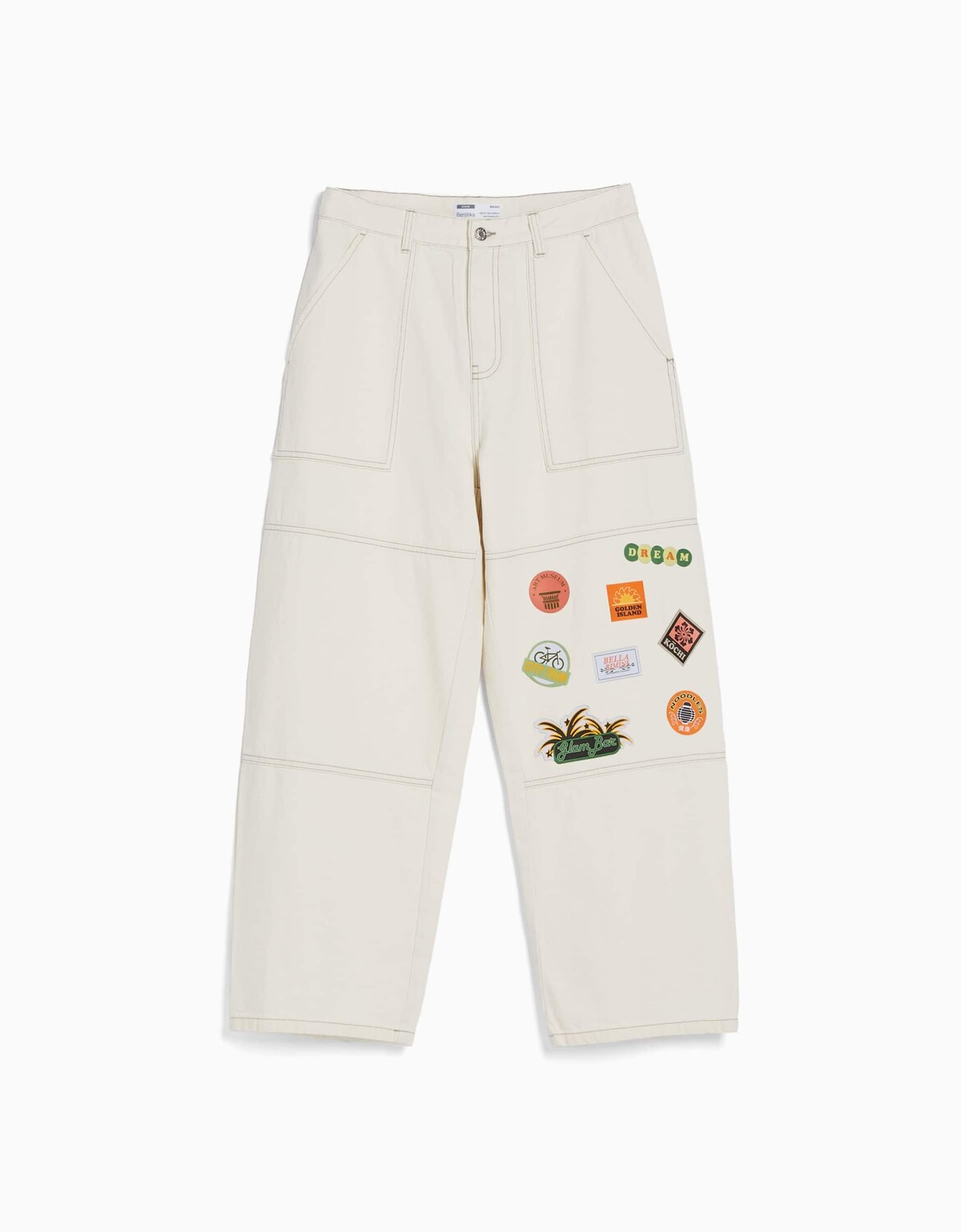

Джинсы Bershka Carpenter With Patches, белый