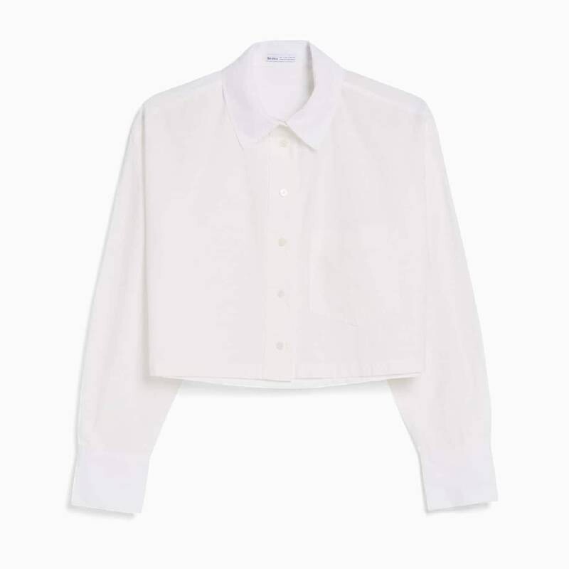 

Рубашка короткая Bershka Cropped Poplin Shirt, белый
