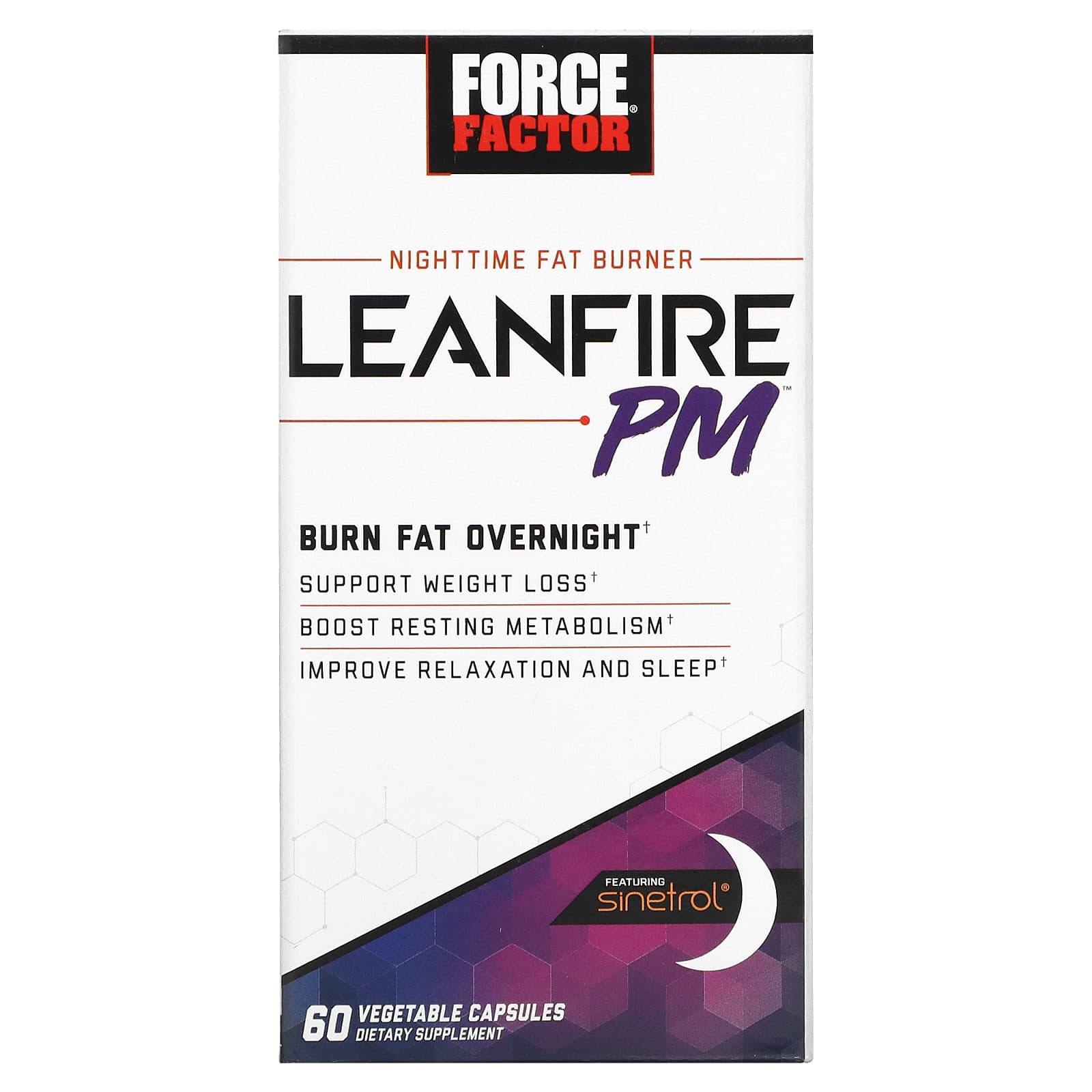 Ночной Сжигатель Жира Force Factor Leanfire PM, 60 растительных капсул terra origin здоровый сжигатель жира 60 капсул