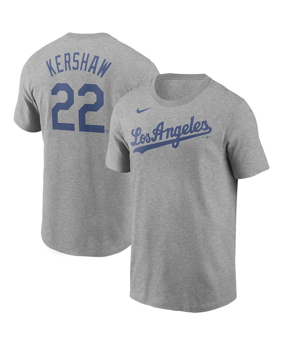 

Мужская футболка clayton kershaw heather grey los angeles dodgers с именем и номером Nike, мульти