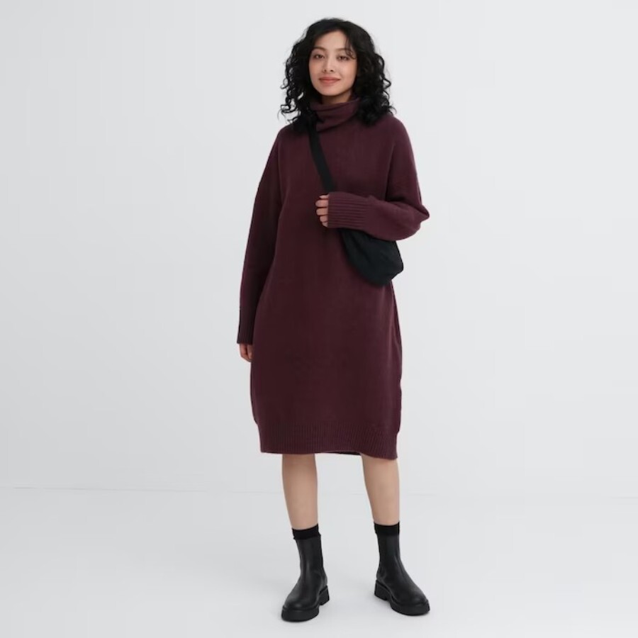 

Платье Uniqlo Soufflé Turtleneck, темно-бордовый