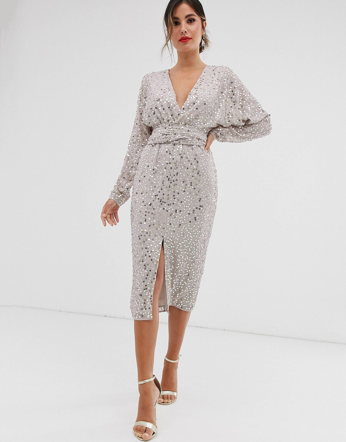 

Платье миди с рукавами \"летучая мышь\" и запахом на талии ASOS DESIGN из пайеток
