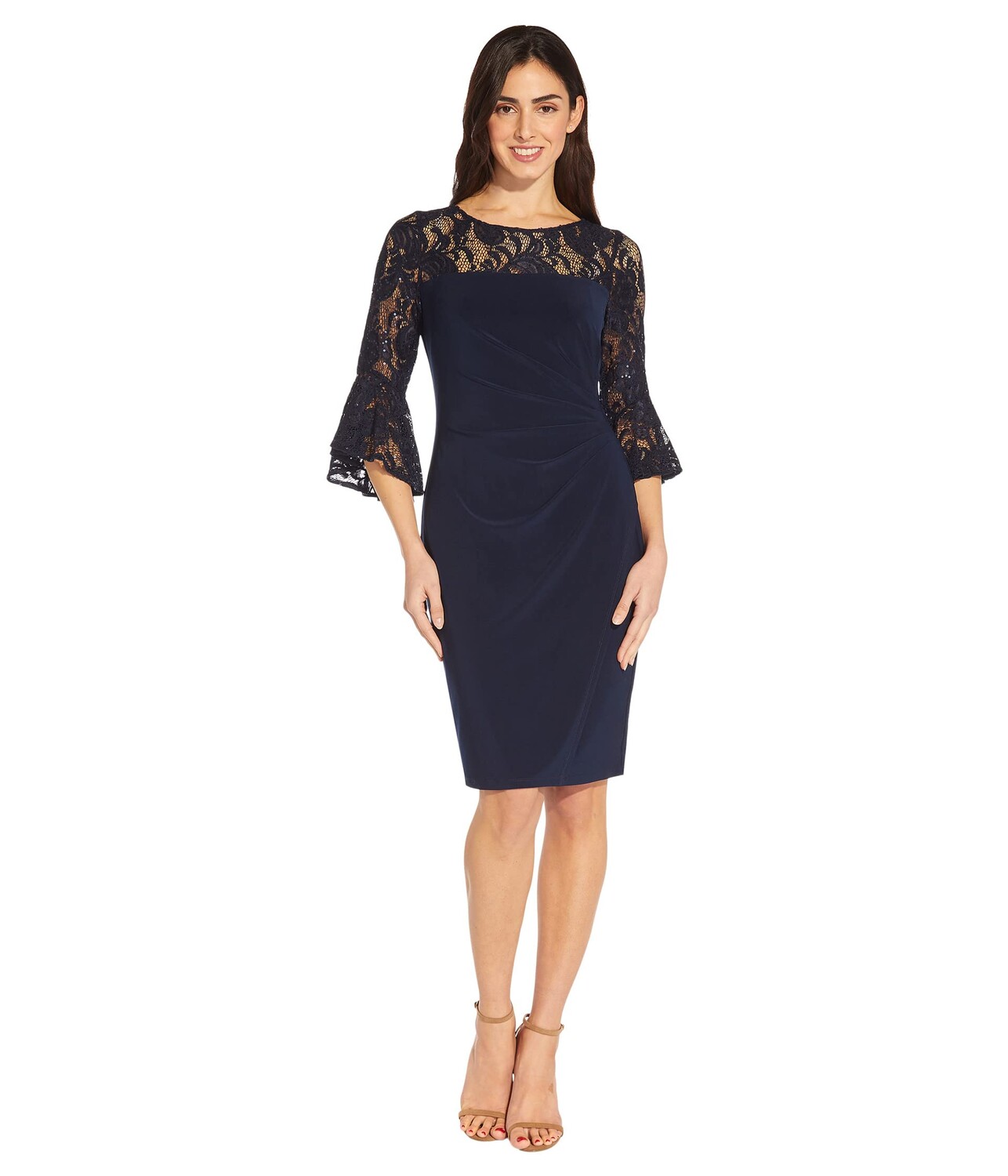 

Платье Adrianna Papell, Bell Sleeve Stretch Lace and Jersey Cocktail Dress