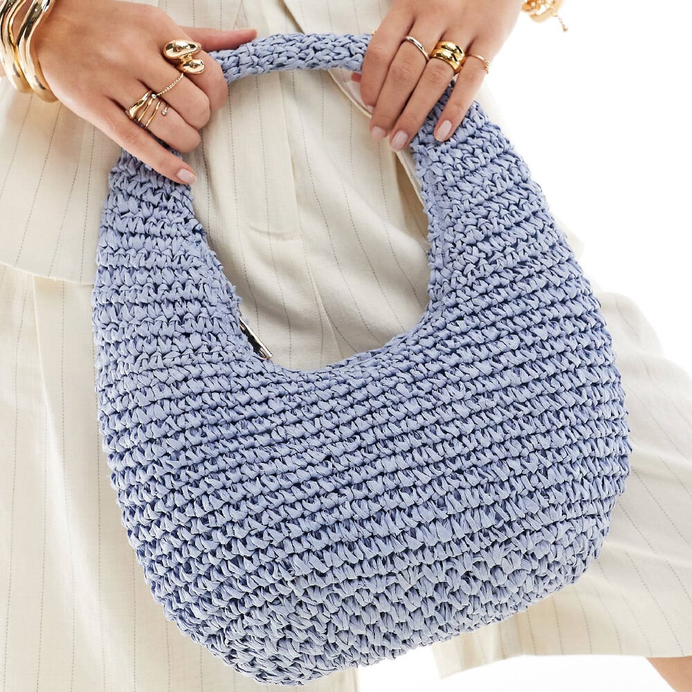 

Сумка Asos Design Natural Crochet Straw Shoulder, светло-голубой