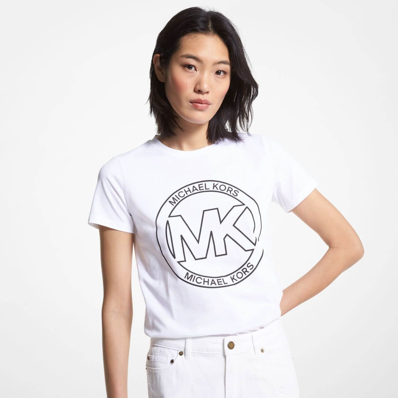 

Футболка Michael Michael Kors Logo Charm Print Organic Cotton, белый