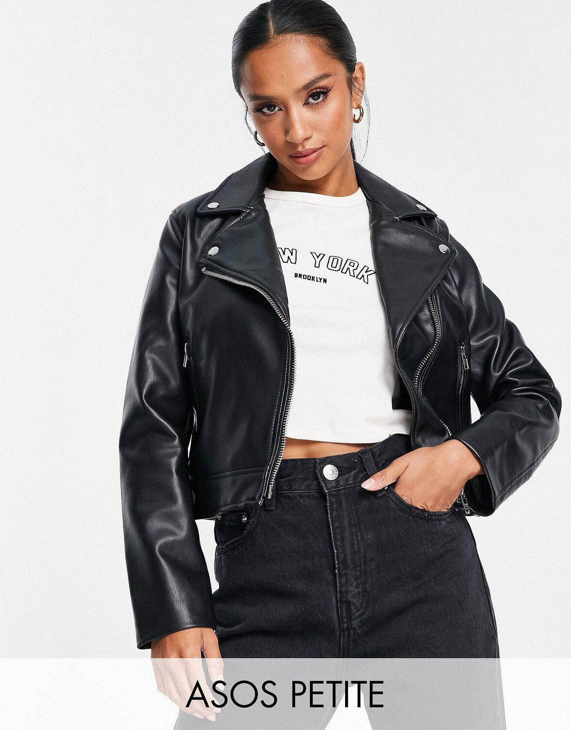 

Черная байкерская куртка из искусственной кожи ASOS DESIGN Petite Ultimate, Черный