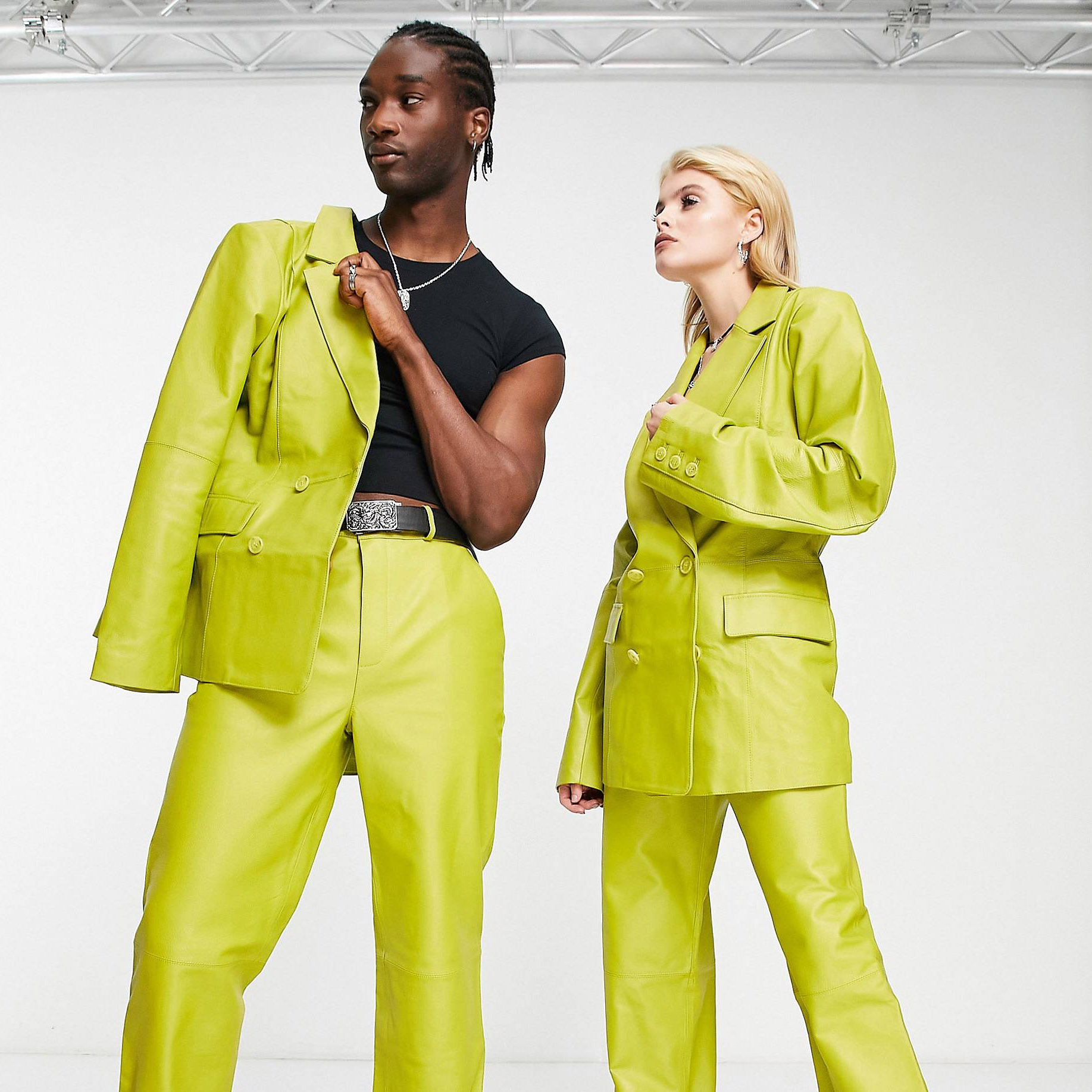 Блейзер Reclaimed Vintage Limited Edition Unisex Leather In Chartreuse Co-ord, светло-зеленый