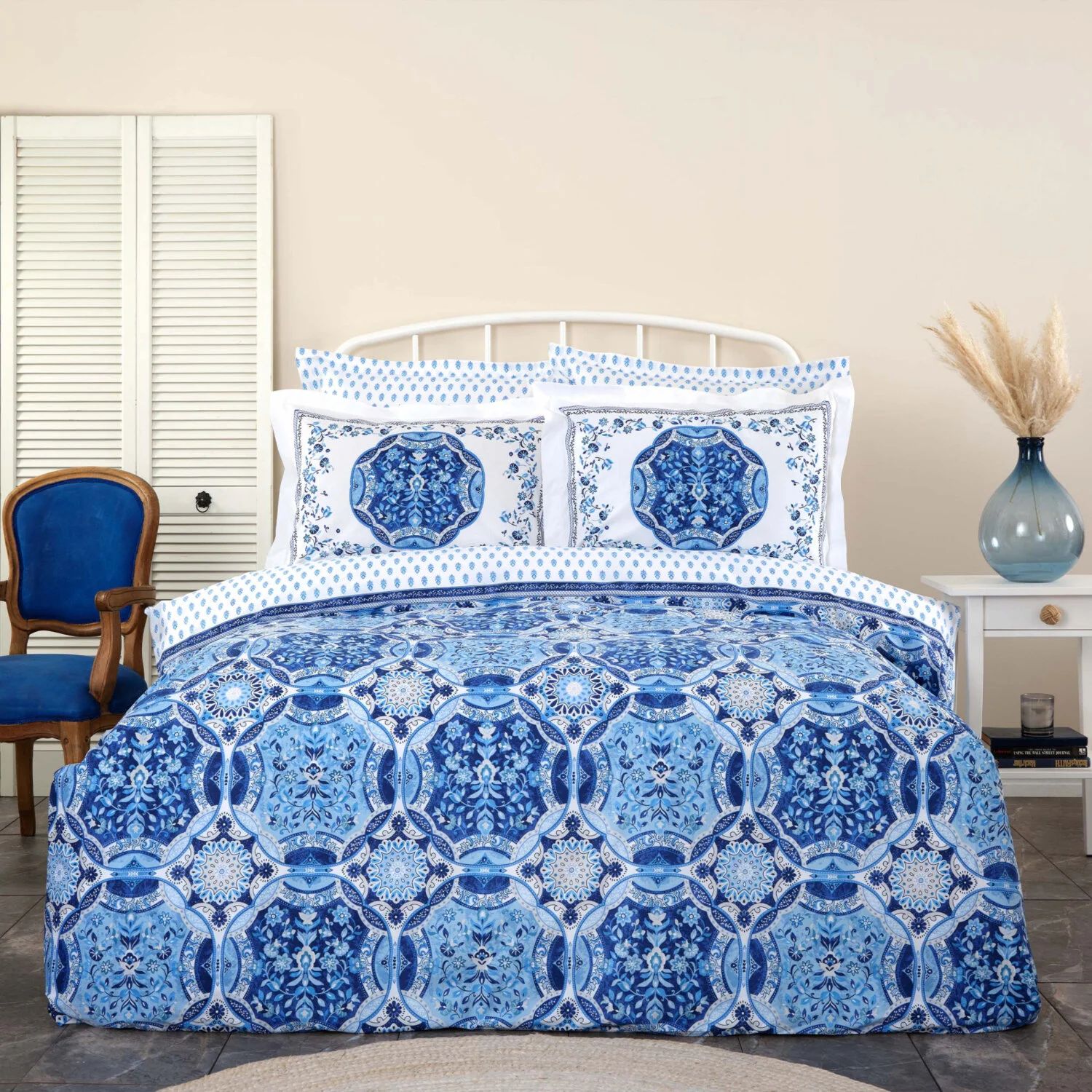 комплект постельного белья с вышивкой karaca home Karaca Home Idella Синий Хлопковый Комплект постельного белья