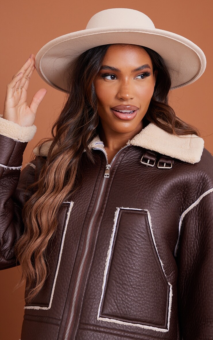 

PrettyLittleThing Кремовая шляпа-федора с широкими полями и лентой