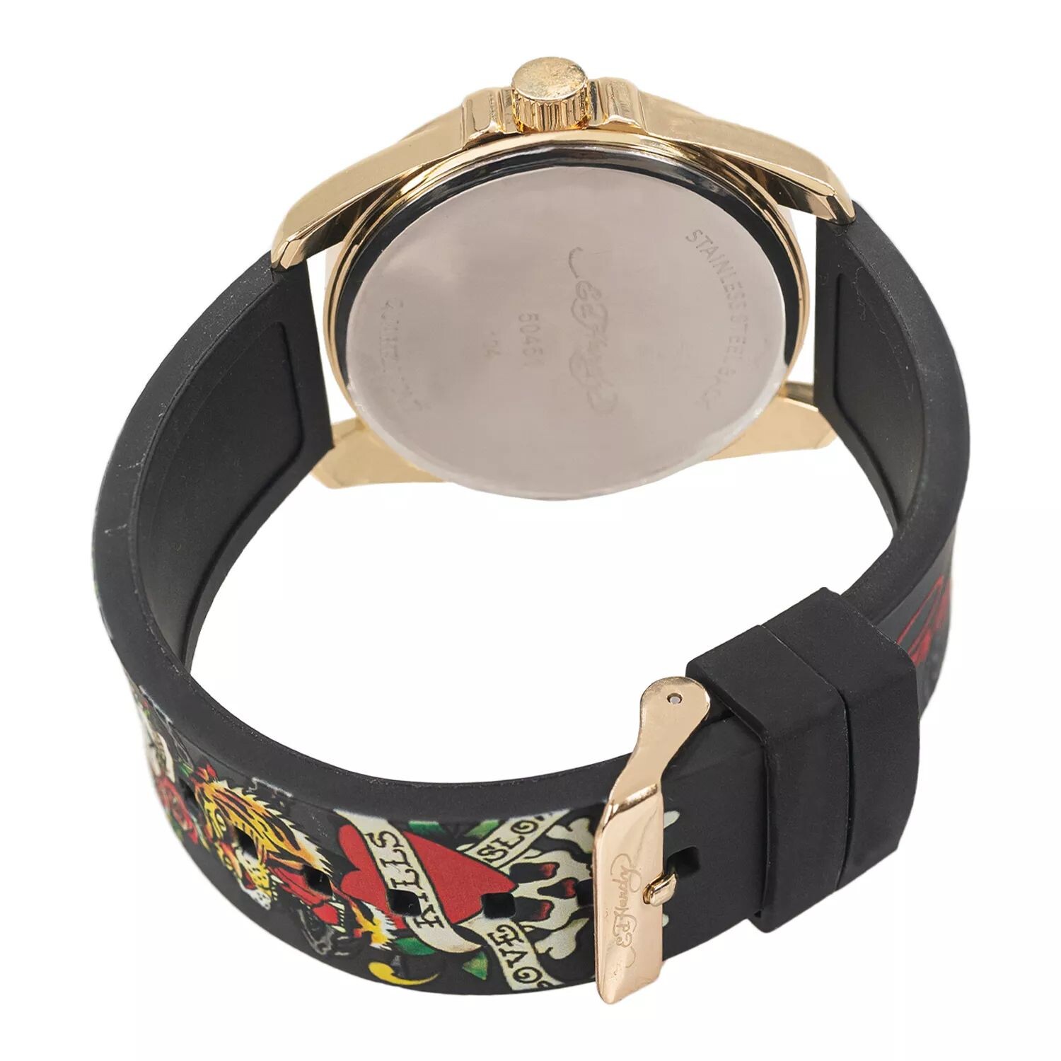 

Мужские часы с золотистым и разноцветным принтом и черепом Ed Hardy