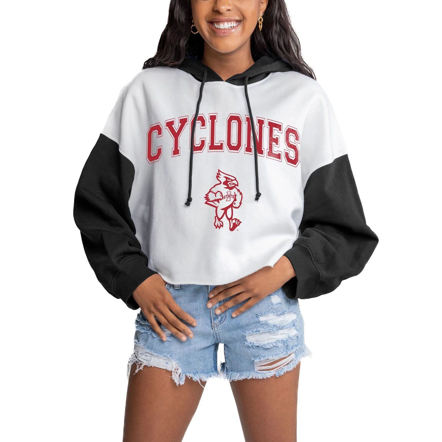 

Женская укороченная толстовка Gameday Couture белого/черного цвета Iowa State Cyclones Good Time с цветными блоками, Черный