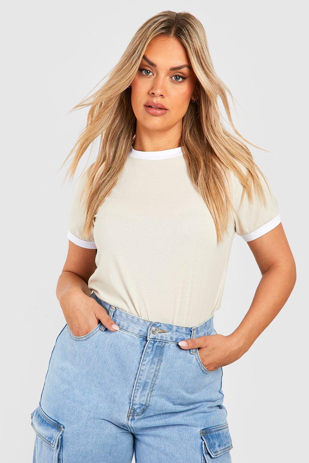 

Футболка ringer edge пристраиванная плюс Boohoo, серый