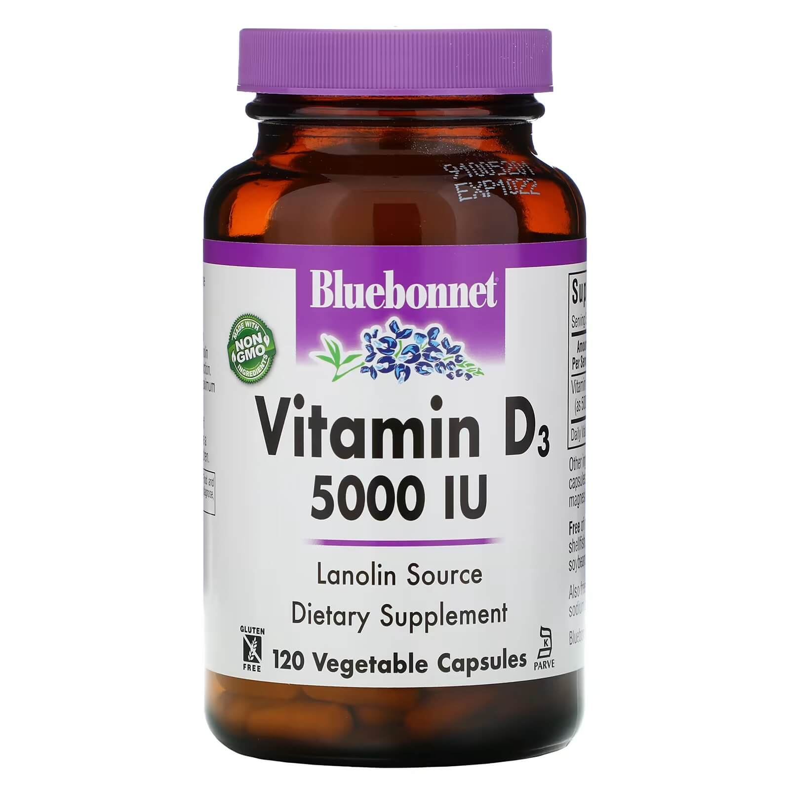 Витамин D3 5000 МЕ Bluebonnet Nutrition, 120 капсул bluebonnet nutrition витамин d3 5000 ме 120 растительных капсул