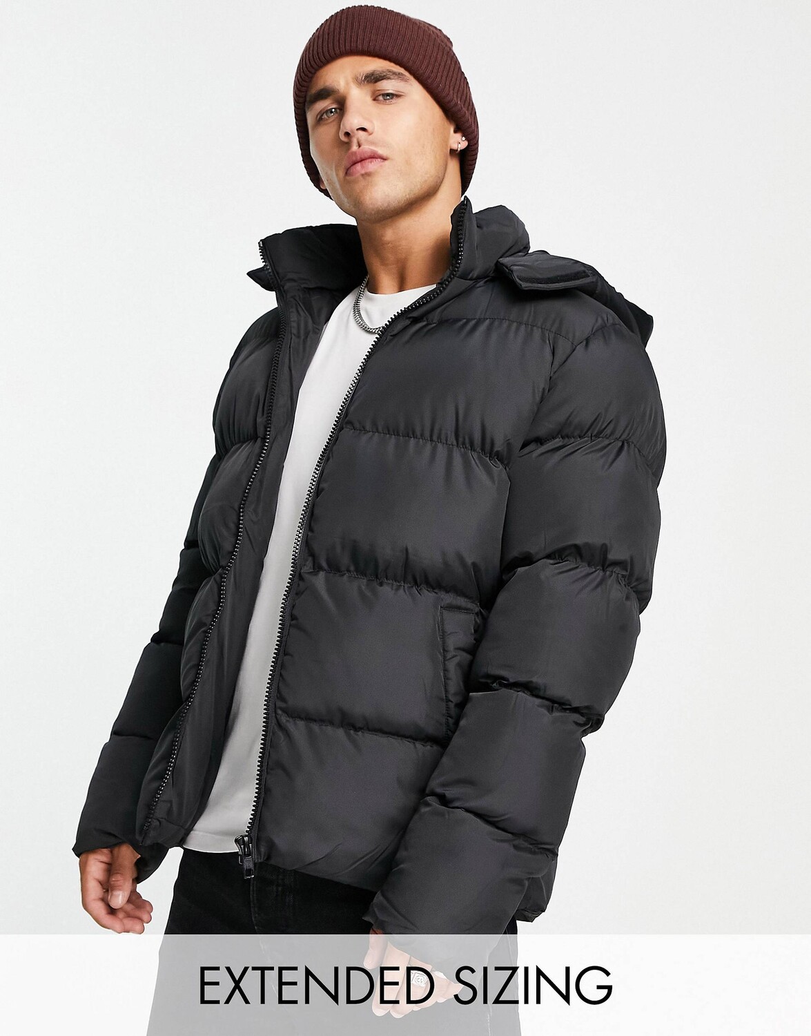 

Черная пуховая куртка со съемным капюшоном ASOS DESIGN, Черный
