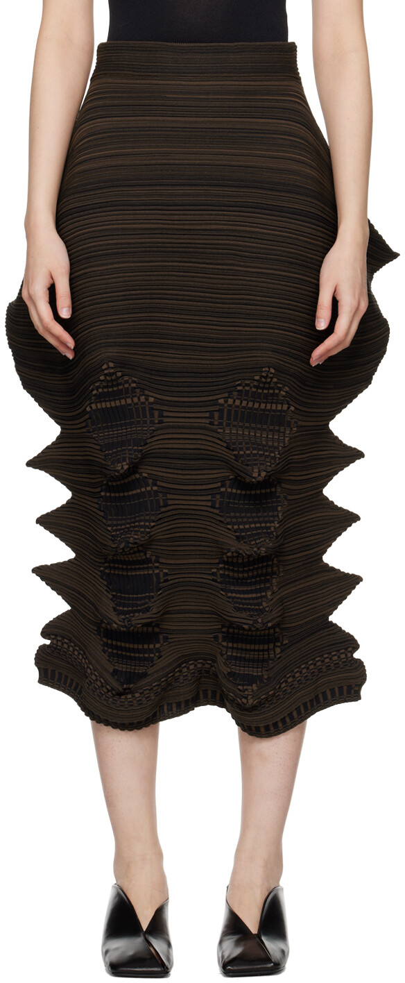 

Коричневая длинная юбка с завязками Issey Miyake